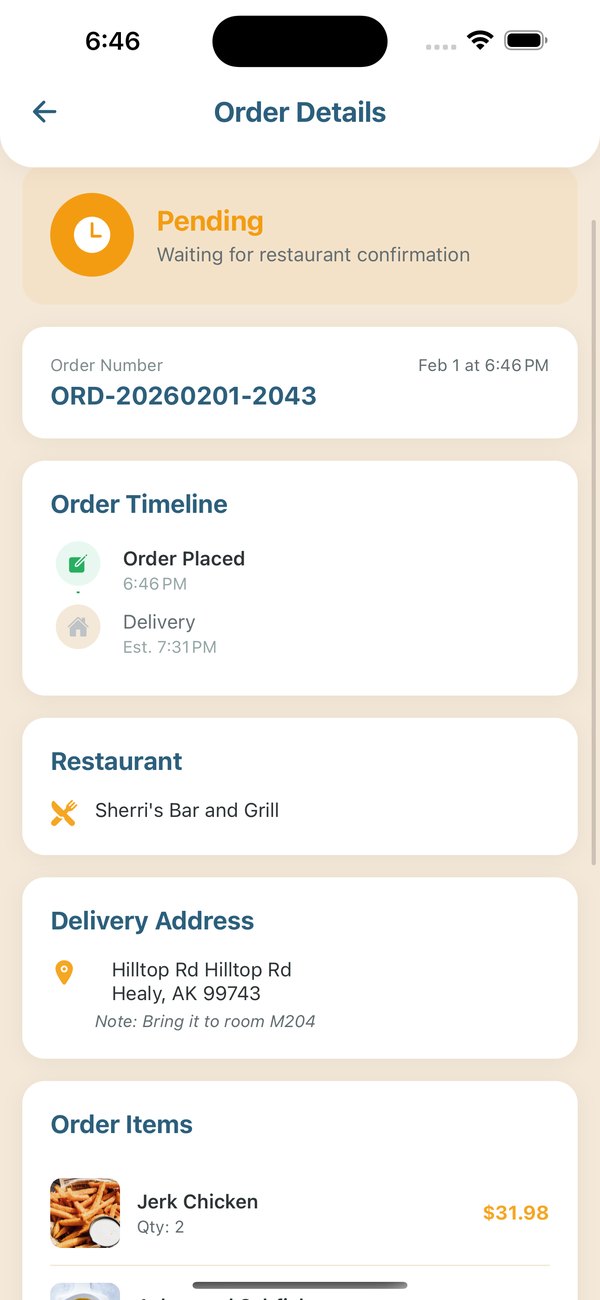 A NorthPoint Delivery order tracking screen with a pending status and an order timeline.